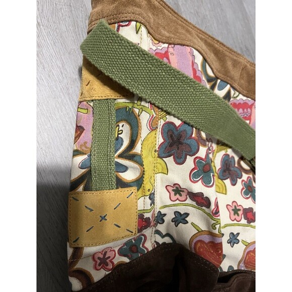 Lucky Brand Vtg Canvas Suede Tote Shoulder Bag Hummingbird Boho Satchel - Picture 8 of 9